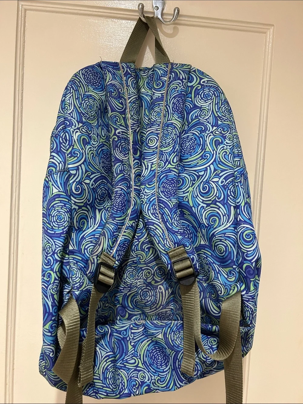 L.L. Bean Blue and Aqua Swirl Print Backpack